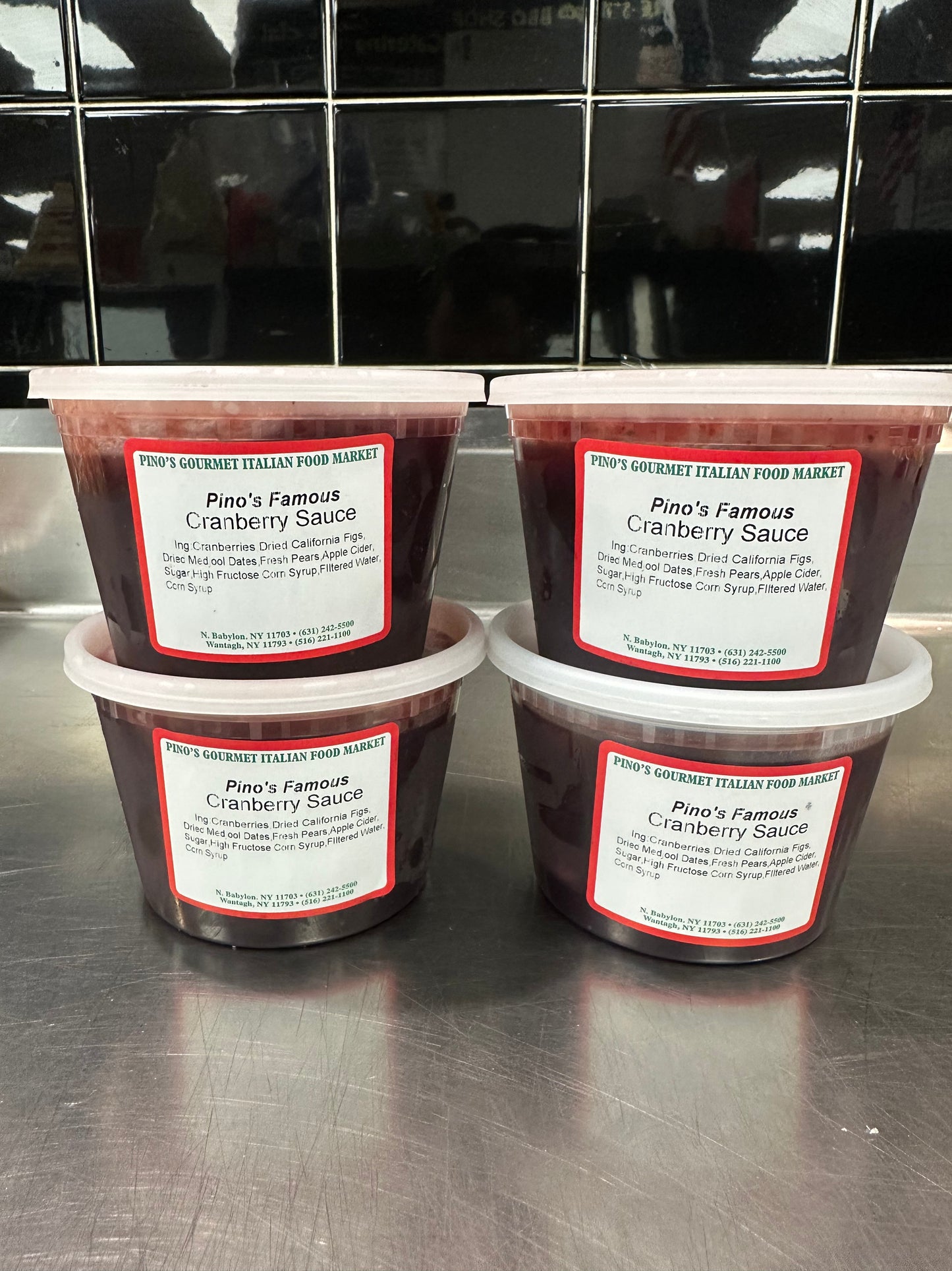 Pino's Famous Homemade Cranberry Sauce (4o containers, 16oz. each) *SHIPS MONDAY, TUESDAY, & WEDNESDAYS*Please expect at least 1 week delay in processing your order. Last day to place order before the holiday is DECEMBER 14th*