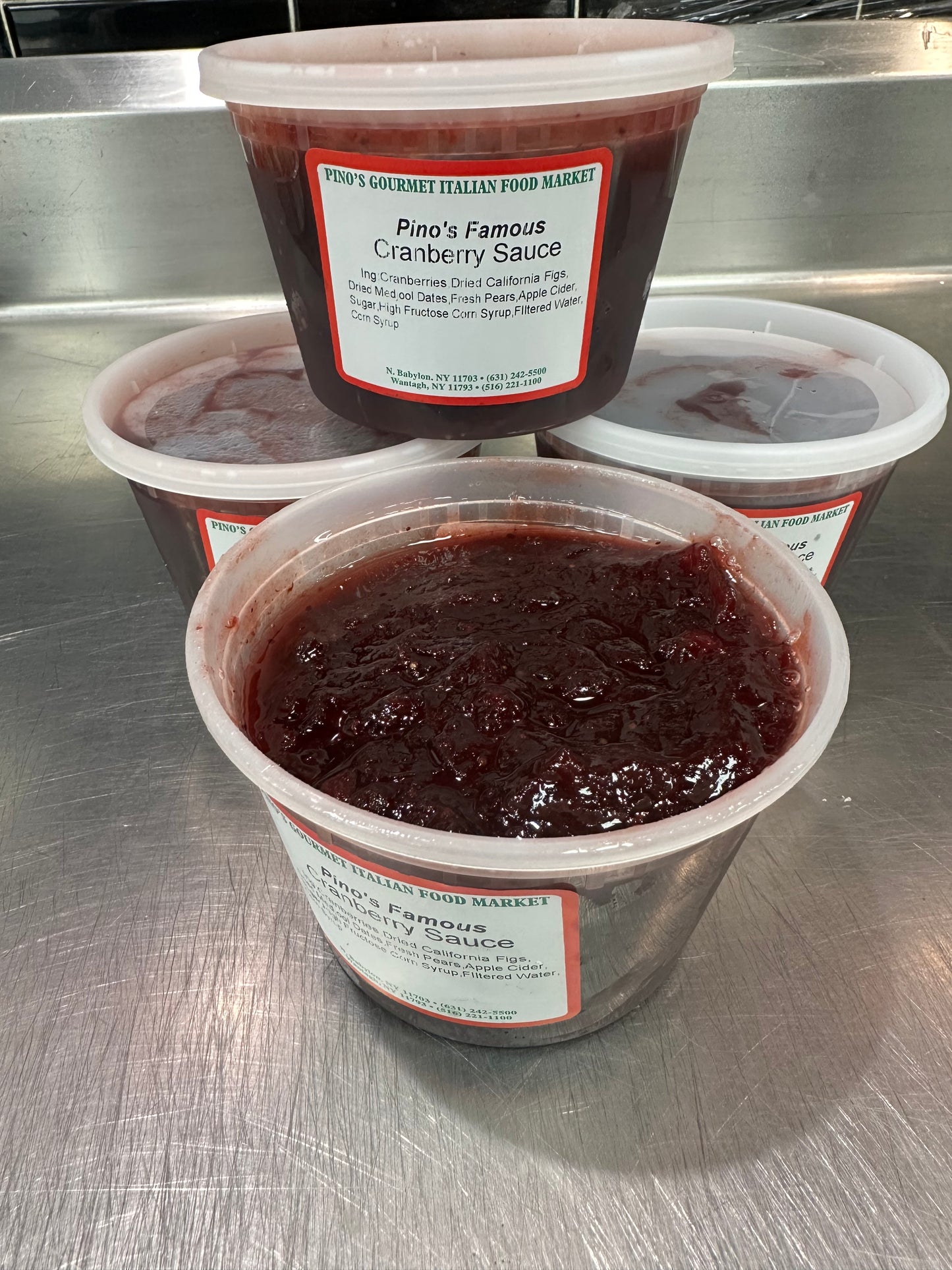 Pino's Famous Homemade Cranberry Sauce (4o containers, 16oz. each) *SHIPS MONDAY, TUESDAY, & WEDNESDAYS*Please expect at least 1 week delay in processing your order. Last day to place order before the holiday is DECEMBER 14th*