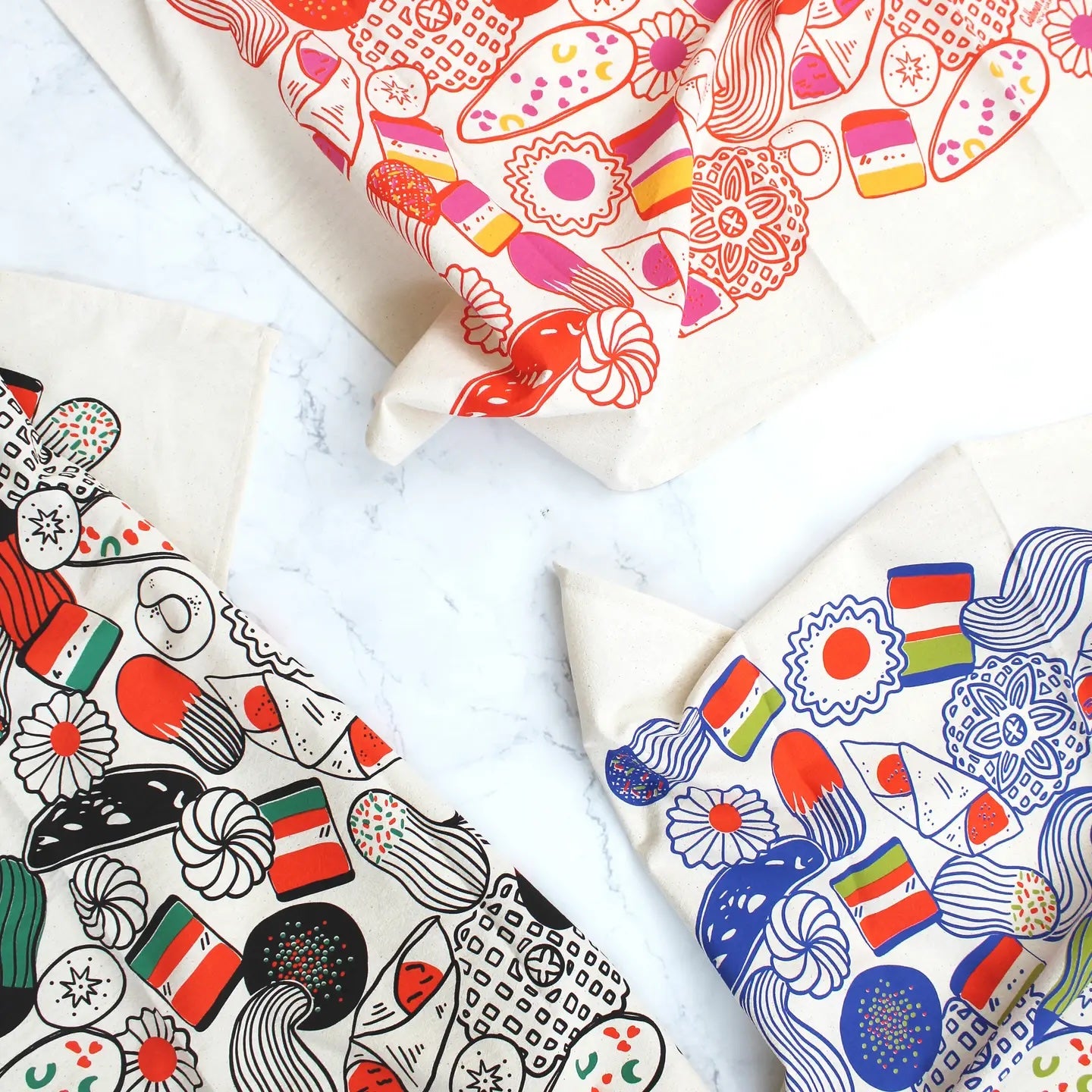 Italian Holiday Cookies Screen Printed Tea Towel