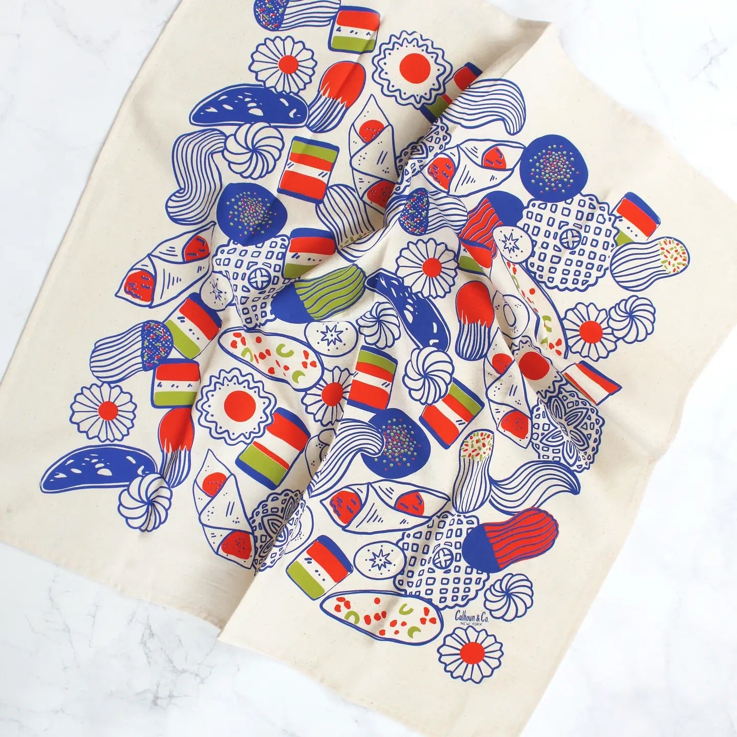 Italian Holiday Cookies Screen Printed Tea Towel