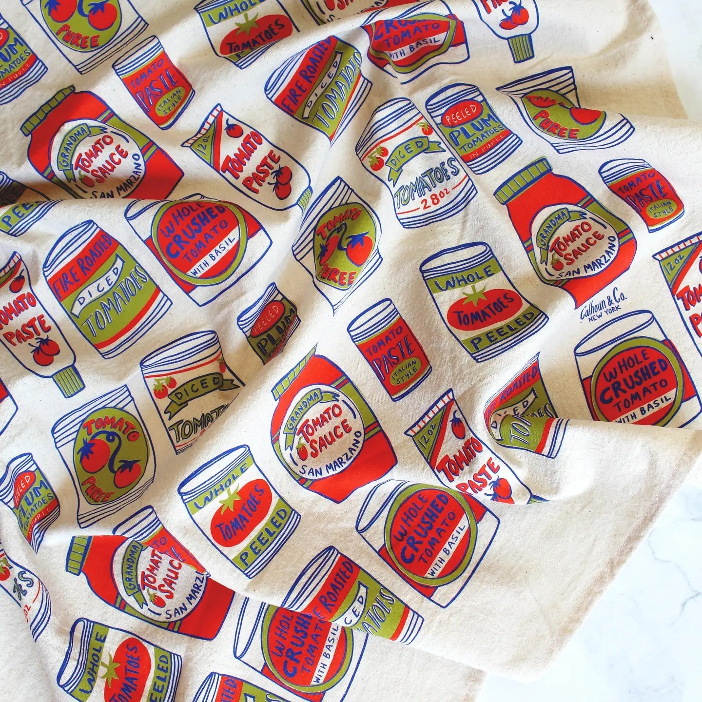 Canned Tomatoes Screen Printed Tea Towel