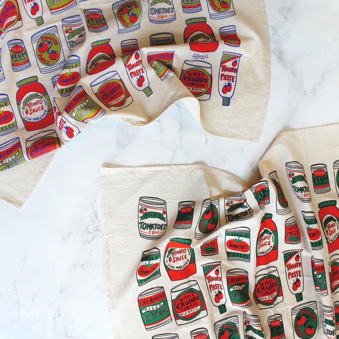 Canned Tomatoes Screen Printed Tea Towel