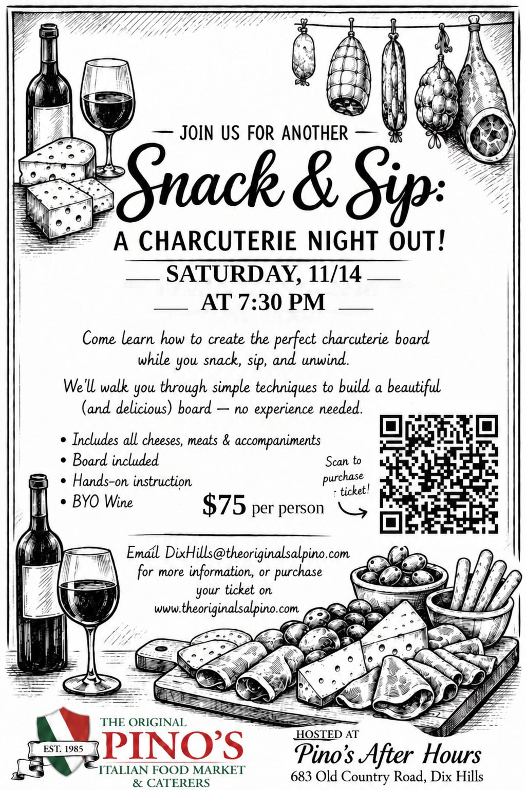 Snack & Sip: Charcuterie Night Out - Saturday November 14th, 7:30pm