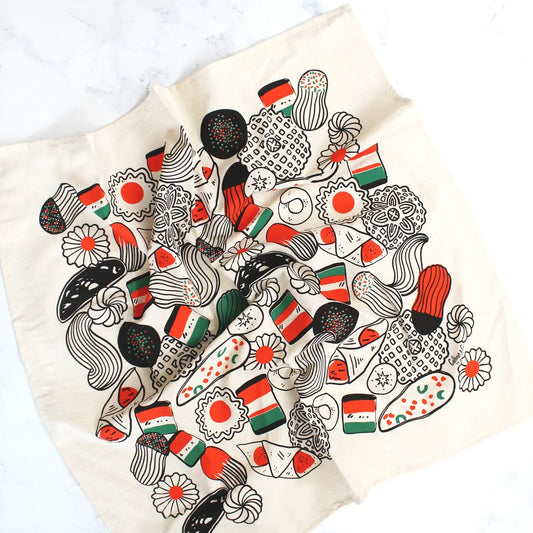 Italian Holiday Cookies Screen Printed Tea Towel 